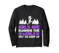 Runner GIRLS RUNNING THE WORLD KEEP UP Funny Running Long Sleeve T-Shirt