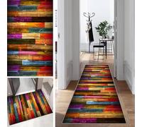Runner Hallway Long Kitchen Bedroom Non-Slip Washable 90 x 400 cm Colourful 3D Wood Grain Rug Runner Durable Runner Rug Kitchen Runner Corridor Polyester Adjustable Sold by the Metre