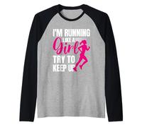 Runner I'M RUNNING LIKE A GIRL TRY TO KEEP UP Funny Raglan Baseball Tee