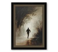Runner in Misty Woods Impressionism Framed Wall Art Print A1 (84.1×59.4cm) Black, Wall Decor for Living Room, Bedroom, Office & Home, Ready to Hang, Art Gift