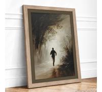 Runner in Misty Woods Impressionism Framed Wall Art Print A1 (84.1×59.4cm) Oak, Wall Decor for Living Room, Bedroom, Office & Home, Ready to Hang, Art Gift