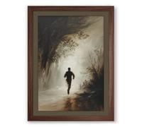 Runner in Misty Woods Impressionism Framed Wall Art Print A1 (84.1×59.4cm) Walnut, Wall Decor for Living Room, Bedroom, Office & Home, Ready to Hang, Art Gift