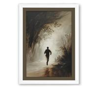 Runner in Misty Woods Impressionism Framed Wall Art Print A1 (84.1×59.4cm) White, Wall Decor for Living Room, Bedroom, Office & Home, Ready to Hang, Art Gift