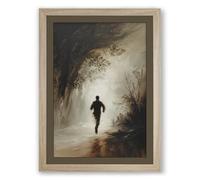Runner in Misty Woods Impressionism Framed Wall Art Print A4 (29.7×21cm) Oak, Wall Decor for Living Room, Bedroom, Office & Home, Ready to Hang, Art Gift