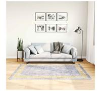 Runner Rug 120x180cm Grey Gold Polyester Velvet Low Pile PVC Anti-Slip Washable.