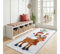 Runner Rug 60 x 120 cm Plaid Carrot Nose Snowmen Washable Low Pile Rug | Christmas Red-Nosed Moose Non-Slip Soft Runner Corridor Carpet for Hallway Kitchen Entryway Lounge Laundry Bedside