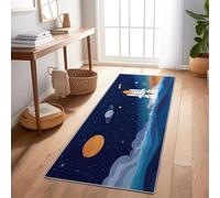Runner Rug 80 x 150 cm - Sci-Fi Cartoon Universe Space Rocket Indoor Long Floor Carpet Runner, Non-Slip Washable Rug for Hallway, Living Room, Bedroom, Lounge, Dining, Kitchen, Dark-Coloured