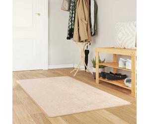 Runner Rug 80x100cm Cream Polyester Velvet PVC Backing Low Pile Machine-Washable