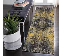 Runner Rug Carpet Black Yellow 1'6"x9.8' Abstract Hallway Kitchen Carpet Runner Vintage Non Slip Long Washable Runner Door Carpet Rug with Rubber Backing Mat, 40-120cm Width