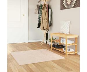 Runner Rug Cream 50 x 100 cm Plush Polyester PVC Non-Slip Low Pile Washable Soft