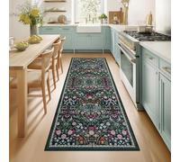 Runner Rug for Entryway: 2.6x8 Kitchen Rugs Non Slip Washable Ultra-Thin Soft Floral Carpet Indoor Floor Stain Resistant Carpets for Hallway Bedroom Kitchen Laundry Bathroom Dorm Dark Green