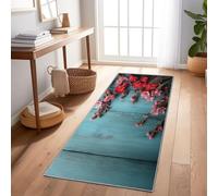 Runner Rug for Entryway 60 x 120 cm, Rustic Pastoral Farmhouse Floral Long Hallway Runner Rug, Non Slip Washable Floor Carpet Runner for Bedroom Laundry Room Kitchen Room, Cyan