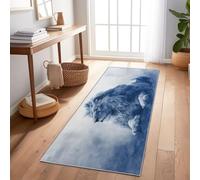 Runner Rug for Entryway 60 x 240 cm Extra Long Hallway Runners, Blue And White Ink Lion Non Slip Washable Floor Carpet Runners for Hallways Bedroom Laundry Room Kitchen Room, Wild Animals
