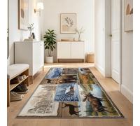 Runner Rug for Entryway 60 x 240 cm, Lodge Rustic Animal Brown Bear Moose Long Hallway Runner Rug, Non Slip Washable Floor Carpet Runner for Bedroom Laundry Room Kitchen Room, Multicoloured