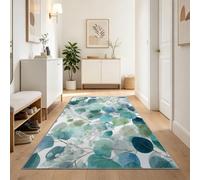 Runner Rug for Entryway 80 x 150 cm, Pastoral Dreamy Plant Fresh Eucalyptus Leaf Long Hallway Runner Rug, Non Slip Washable Floor Carpet Runner for Bedroom Laundry Room Kitchen Room, White