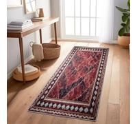 Runner Rug for Entryway 80 x 300 cm, Retro European Classic Marble Diamond Frame Long Hallway Runner Rug, Non Slip Washable Floor Carpet Runner for Bedroom Laundry Room Kitchen Room, Red