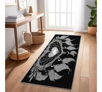 Runner Rug for Hallway 50 x 150 cm, Heart Delicate Feather Dreamcatcher Washable Non Slip Backing Carpet for Entrance Living Room Kitchen Laundry - Black Soft Low Pile Long Hallway Entryway Rug