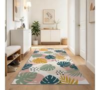 Runner Rug for Hallway 80 x 300 cm, Monstera & Palm Leaf Pattern | Washable Carpet for Kitchen with Non Slip Backing, Soft Low Pile Long Entryway Rug, Floral Bedroom Floor Mat
