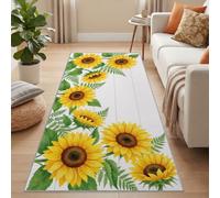Runner Rug for Hallway 80 x 300 cm, Sunflower Floral & Fern Leaf Pattern | Washable Carpet for Kitchen with Non Slip Backing, Soft Low Pile Long Entryway Rug, Floral Bedroom Floor Mat