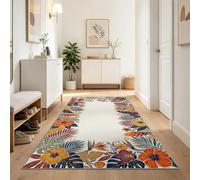 Runner Rug for Hallway 80 x 300 cm, Tropical Floral & Palm Leaf Pattern | Washable Carpet for Kitchen with Non Slip Backing, Soft Low Pile Long Entryway Rug, Floral Bedroom Floor Mat
