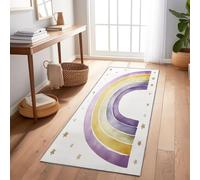 Runner Rug For Hallway Cartoons Rainbows Stars, Non Slip Washable Long Carpet Purple, Soft Low Pile Floor Runner For Kitchen Corridor Bedroom Living Room 60X240 Cm