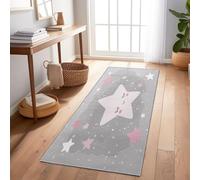 Runner Rug For Hallway Cartoons Stars Light Spots, Non Slip Washable Long Carpet Pink, Soft Low Pile Floor Runner For Kitchen Corridor Bedroom Living Room 80X200 Cm