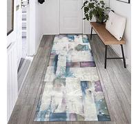 Runner Rug for Hallway, Non-Slip Carpet for Living Room and Kitchen, Modern Abstract Blue Grey Design, Suitable for Various Home Décor Styles