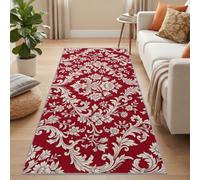 Runner Rug for Hallway, Victorian Classic Floral Scrollwork Leaves Non Slip Washable Carpet for Kitchen, Soft Low Pile Entryway Rug, Red White Floor Mat for Entrance Living Room Bedroom, 80x240 cm