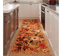 Runner Rug for Hallways Kitchen 60x160cm, Non Slip Washable Rug Runner with Rubber Backing, Low Pile Soft Orange Boho Retro Floral Area Carpet Rug for Hallways, Kitchen, Laundry, Bedroom, Bathroom