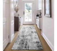 Runner Rug for Hallways Kitchen Runner Rug Non Slip 2'6''x8' Washable Grey Long Runner Rugs with Rubber Backing Soft Abstract Carpet Runner for Entryway, Kitchen, Bedroom, Bathroom