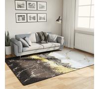 Runner Rug Gold White 160x230cm Polyester Velvet Low Pile PVC Non-Slip Washable