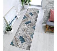 Runner Rug, Grey Blue Modern Washable Area Entryway Corridor Kitchen Hall Bedroom Runner Carpet Soft Short Pile Non slip Lounge Decor Floor Mats(80×400cm/2.6ft×13.1ft)
