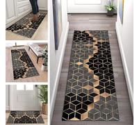 Runner Rug Hallway Kitchen Grey Black Gold Design Non-Slip 60 x 150 cm Kitchen Runner Rug Mats Washable Corridor Rug Runner Kitchen Rug Bedroom Dining Room Polyester Sold by the Metre Adjustable