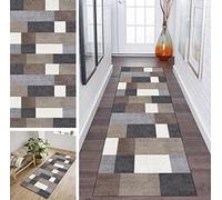 Runner Rug Hallway Patchwork Grey and Brown 60 x 350 cm Non-Slip Corridor Washable Modern Kitchen Bedroom Living Room Width 40 cm 50 cm 60 cm 70 cm 80 cm 90 cm 100 cm