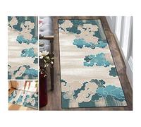 Runner Rug Long Hallway Kitchen Rug Striped 60 x 80 cm Blue Kitchen Runner Non-Slip Carpet Mats Washable Short Pile Polyester Corridor Bedroom Adjustable Width 40-120 cm