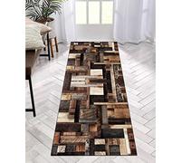 Runner Rug Long Hallway Non-Slip Washable 40 x 100 cm Kitchen Corridor Rug Runner for Hallway 3D Wood Grain Bedroom Living Room Polyester Carpet Mat Durable Adjustable Kitchen Rug Sold by the Metre