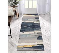 Runner Rug Long Hallway Non-Slip Washable 40 x 100 cm Kitchen Corridor Rug Runner for Hallway Grey Blue Bedroom Living Room Polyester Carpet Mat Durable Adjustable Kitchen Rug Sold by the Metre