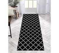 Runner Rug Long Hallway Non-Slip Washable 40 x 200 cm Kitchen Corridor Rug Runner for Hallway Black White Bedroom Living Room Polyester Carpet Mat Durable Adjustable Kitchen Rug Sold by the Metre