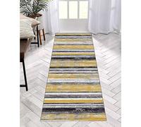Runner Rug Long Hallway Non-Slip Washable 70 x 130 cm Kitchen Corridor Rug Runner for Hallway Grey Yellow Bedroom Living Room Polyester Carpet Mat Durable Adjustable Kitchen Rug Sold by the Metre