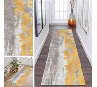 Runner Rug Long Hallway Non-Slip Washable 80 x 340 cm Kitchen Corridor Rug Runner for Hallway Grey Yellow Bedroom Living Room Polyester Carpet Mat Durable Adjustable Kitchen Rug Sold by the Metre