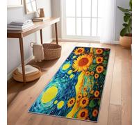 Runner Rug Long Non Slip Impressionism Sunflowers Stars Yellow 60X210 Cm - Washable Hallway Runner Carpet For Kitchen Bedroom Living Room, Patterned Floor Runner For Home Decor