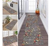 Runner Rug, Long, Non-Slip, Washable, 40 x 60 cm, Kitchen Corridor Rug Runner for Hallway, Grey, 3D Flower, Bedroom, Living Room, Polyester Carpet Mat, Durable, Adjustable Kitchen Rug, Sold by the