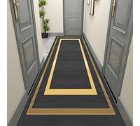 HWLL Runner Rug Nordic Style Black Runner Rug, Narrow Hallway Carpet Mat with Gold Border Decor, 3ft / 6ft / 10ft / 13ft / 16ft / 20ft / 23ft / 26ft Long, Machine Washable