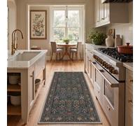 Runner Rug Washable Modern Floral Birds Non Slip TPE Backing Dusty Sage | Washable Thin Indoor Easy Care Polyester for Kitchen Hallway Bedroom Entryway Living Room Non-Shedding Vacuum Friendly 2X5