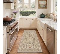 Runner Rug Washable Modern Floral Birds Non Slip TPE Backing Dusty Sage | Washable Thin Indoor Easy Care Polyester for Kitchen Hallway Bedroom Entryway Living Room Non-Shedding Vacuum Friendly 2X5