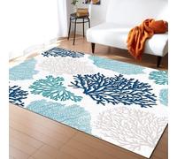 Runner Rugs 2x4ft, Teal Blue Navy Coral White Small Entryway Mats, Ocean Theme Marine Sealife Laundry Room Rug Non Slip Rugged Throw Rugs for Front Door Bedroom Bedside