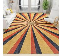 Runner Rugs 3x6ft, Boho Modern Colorful Sunbeam Kids Rugs, Orange Yellow and Black Stripe Kindergarten School Rug, Non-Slip Backing Rubber for Game Room Bedroom Living Room Lounge Nursery
