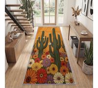Runner Rugs for Hallway 40 x 120 cm, Bohemian American Plants Washable Kitchen Carpet Runner Non-Slip - Soft Low Pile Green Saguaro Cactus Gerbera Long Rug Floor Mat for Laundry Bedroom Living Room