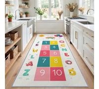 Runner Rugs for Hallway 50 x 140 cm - Hopscotch Numbers Squares Non Slip Washable Carpet, Soft Low Pile Long Entryway Cartoon Geometric Rug Floor Mat for Living Room Bedroom Laundry