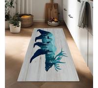 Runner Rugs for Hallway 50 x 140 cm Low Pile Hallway Runner Rug, Non Slip Long Bear Animal Deer Pine Tree Mountains Machine Washable Carpet Hand-Drawn Style for Entryway Kitchen Bedroom Laundry Room